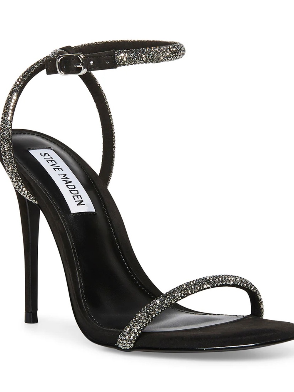 Steve Madden Black Glitter Crystal Ankle-Strap Stiletto